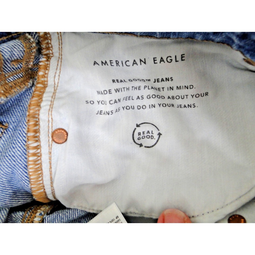 American Eagle 90s Bootcut Distress Jeans Women 6/28  Short‎ Blue New Y2K Grunge - Picture 5 of 8